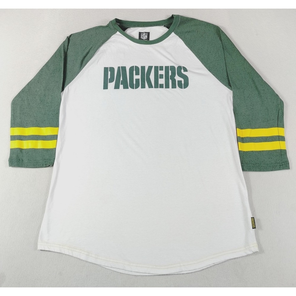 Green Bay Packers Shirt Mens XL White NFL Football Raglan NFL Team Apparel